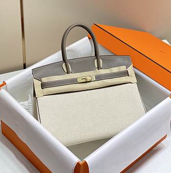 	 Hermes Birkin 35 Handbag Grey/Cream Leather