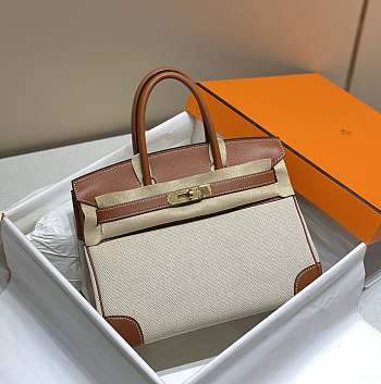 	 Hermes Birkin 30 Handbag Brown/Cream Leather