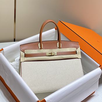 	 Hermes Birkin 35 Handbag Brown/Cream Leather