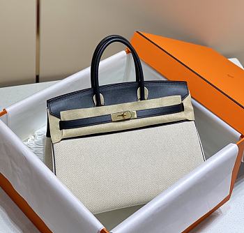 	 Hermes Birkin 35 Handbag Black/Cream Leather
