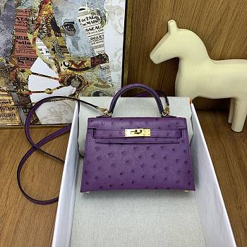 	 Hermes Kelly pochette purple ostrich leather bag - 22cm