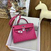 	 Hermes Kelly pochette dark pink ostrich leather bag - 22cm - 5