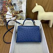 	 Hermes Kelly pochette blue ostrich leather bag - 22cm - 3