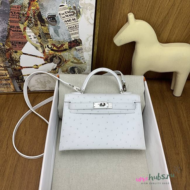 	 Hermes Kelly pochette white ostrich leather bag - 22cm - 1