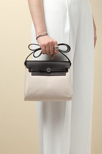	 Hermes Herbag Zip 20 bag in dark chocolate/cream