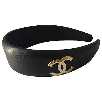 Chanel Black Leather Headband CC Logo