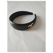 Chanel Black Leather Headband CC Logo - 3