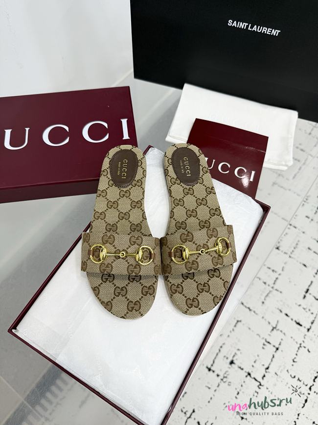 Gucci GG Ebony Horsebit slides in brown - 1