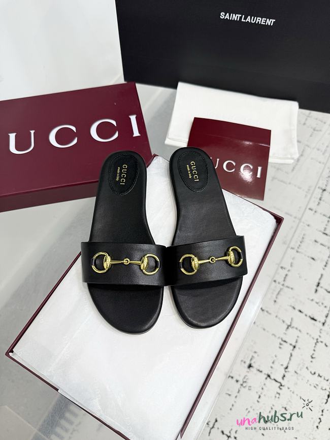 Gucci Horsebit Leather Slides in Black - 1