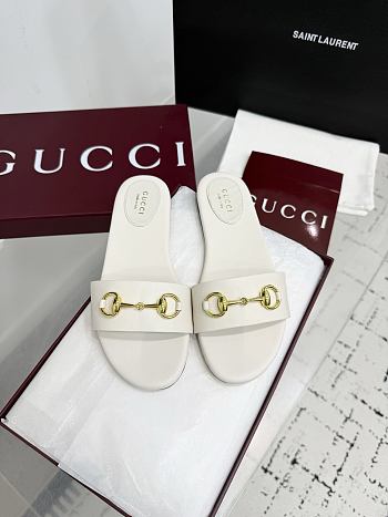 	 Gucci Horsebit Leather Slides in White
