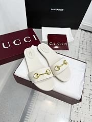 	 Gucci Horsebit Leather Slides in White - 6