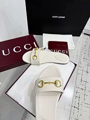 	 Gucci Horsebit Leather Slides in White - 5