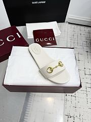 	 Gucci Horsebit Leather Slides in White - 4