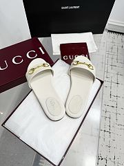 	 Gucci Horsebit Leather Slides in White - 3