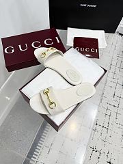 	 Gucci Horsebit Leather Slides in White - 2