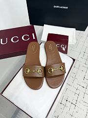 	 Gucci Horsebit Leather Slides in Brown - 1