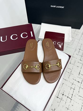 	 Gucci Horsebit Leather Slides in Brown