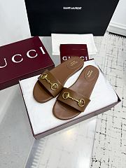 	 Gucci Horsebit Leather Slides in Brown - 3
