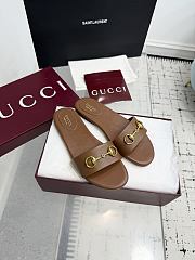 	 Gucci Horsebit Leather Slides in Brown - 2