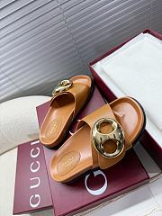 	 Gucci Marina Chain Slide Sandal Leather Brown - 5