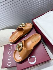 	 Gucci Marina Chain Slide Sandal Leather Brown - 3