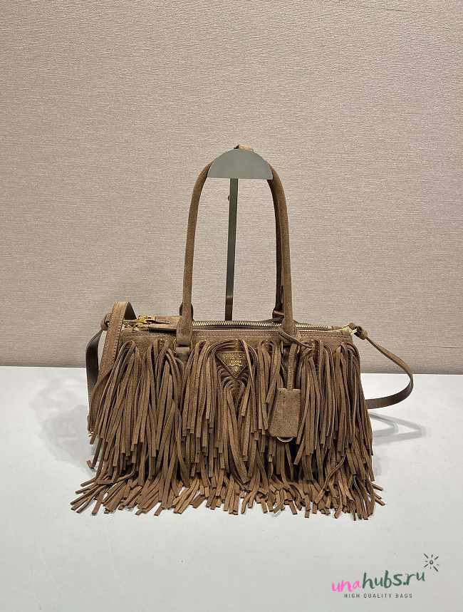  Prada Galleria Cocoa Brown medium suede bag with fringe - 30x14x10.5cm - 1