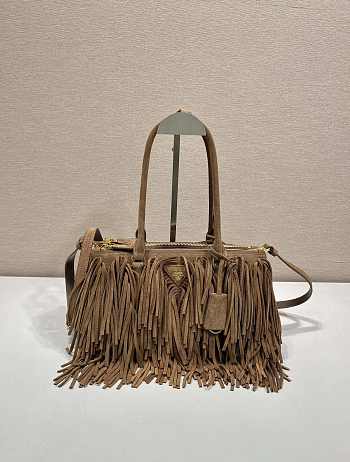  Prada Galleria Cocoa Brown medium suede bag with fringe - 30x14x10.5cm