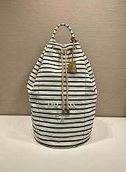 Prada Ivory/Blue Striped canvas drawstring duffel bag - 34x55x34cm - 1