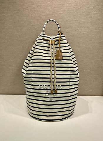 Prada Ivory/Blue Striped canvas drawstring duffel bag - 34x55x34cm