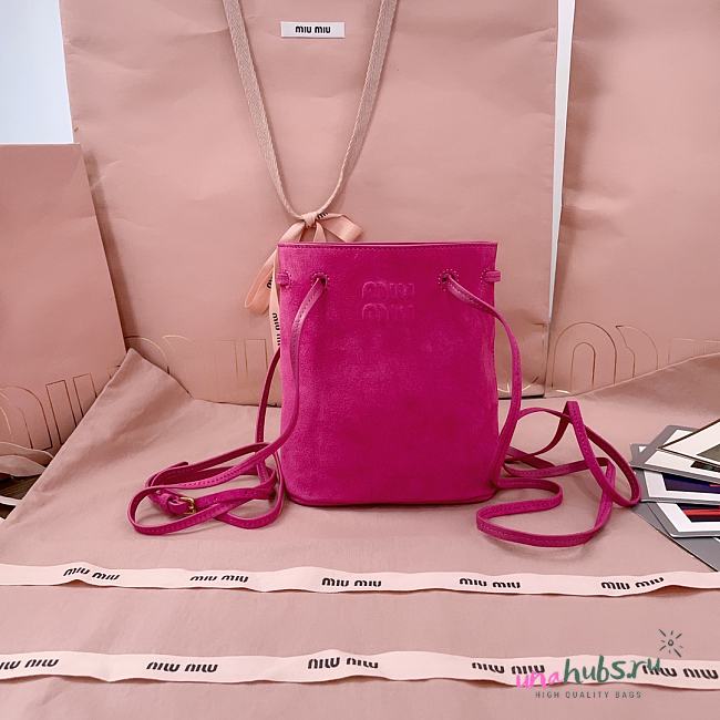 Miu Miu Bucket Bag in Suede Pink - 17X14X6cm - 1