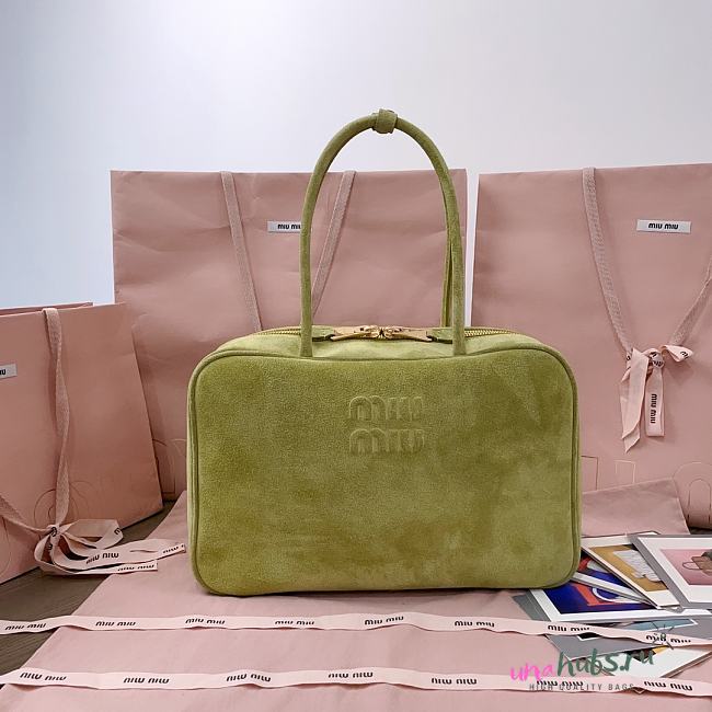 Miu Miu Ivy Green Suede Beau Bag 34X23X12cm - 1
