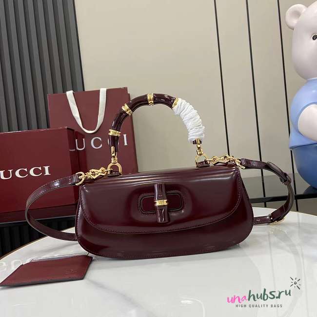 	 Gucci Bamboo Diva medium bag in burgundy leather - 26.6x 13x 8cm - 1