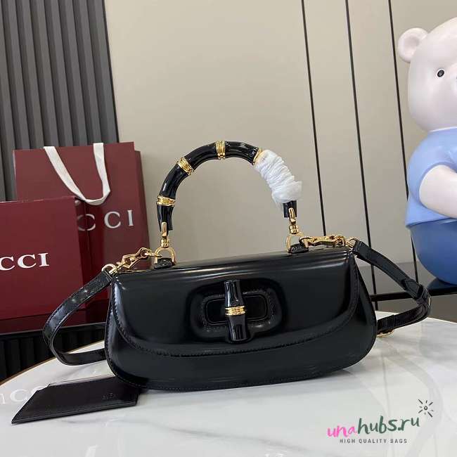 	 Gucci Bamboo Diva medium bag in black leather - 26.6x 13x 8cm - 1