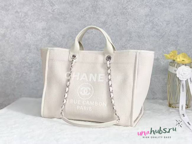 Chanel Large Deauville Shopping Tote in all white canvas - 44cm x 32cm x 17.5cm - 1