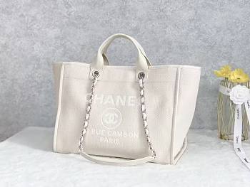 Chanel Large Deauville Shopping Tote in all white canvas - 44cm x 32cm x 17.5cm
