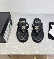 Chanel Black Flip Flops Goatskin Suede - 1