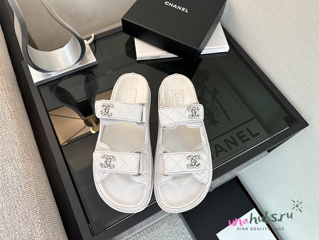 Chanel White Lambskin Dad Slide Sandals - 1
