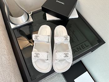 Chanel White Lambskin Dad Slide Sandals