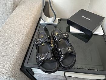 	 Chanel Black Lambskin Dad Slide Sandals