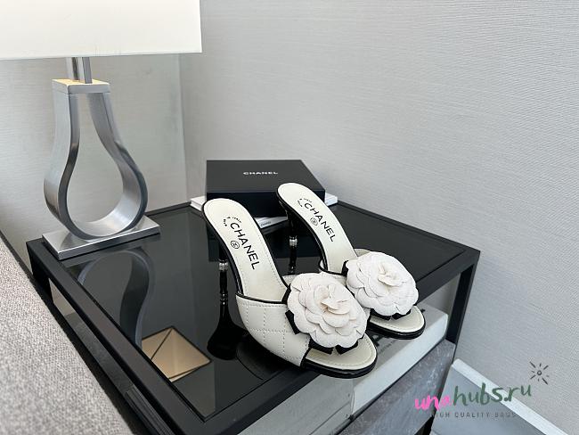 	 Chanel Quilted Camellia Flower Sandals in White Leather - 1