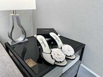 	 Chanel Quilted Camellia Flower Sandals in White Leather
