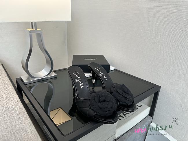 	 Chanel Quilted Camellia Flower Sandals in Black Leather - 1