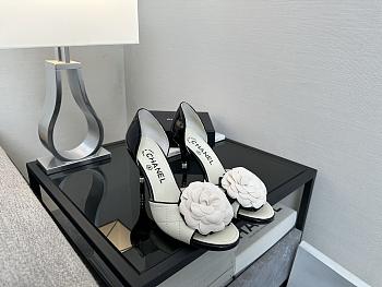	 Chanel White/Black Patent And Leather Camellia Dorsay Pumps