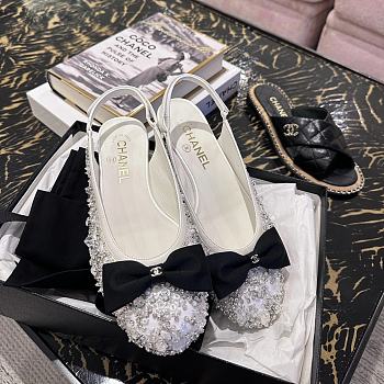 CHANEL Women's Bow Slingback Flats Embellished Leather
