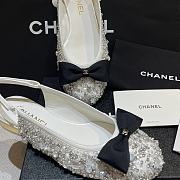 CHANEL Women's Bow Slingback Flats Embellished Leather - 2