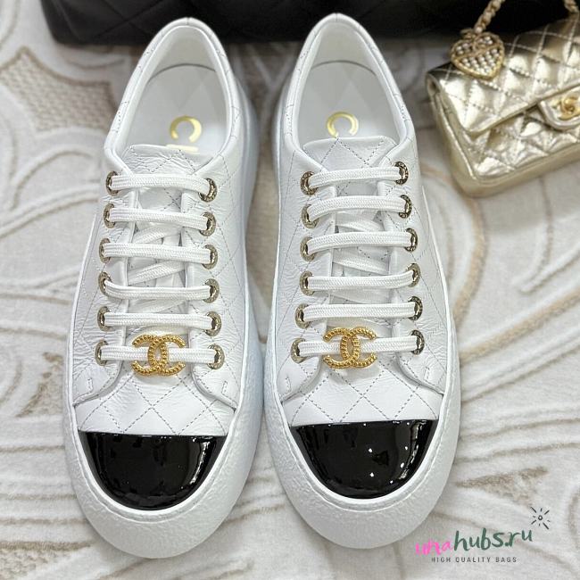 Chanel White Lambskin Sneakers - 1