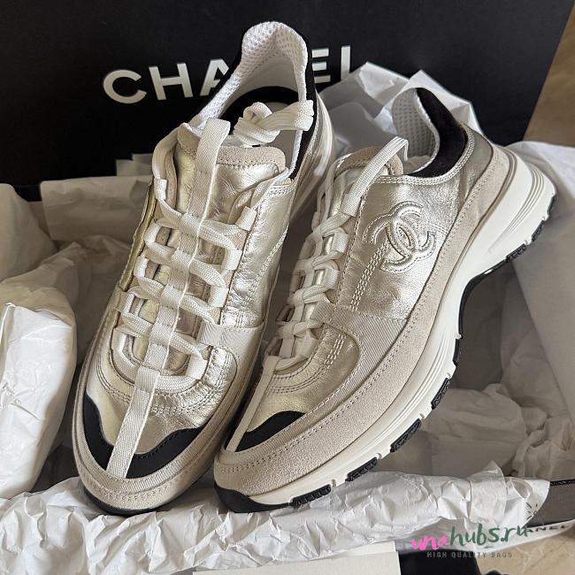 	 Chanel Trainers - Calfskin & suede calfskin, white & silver - 1