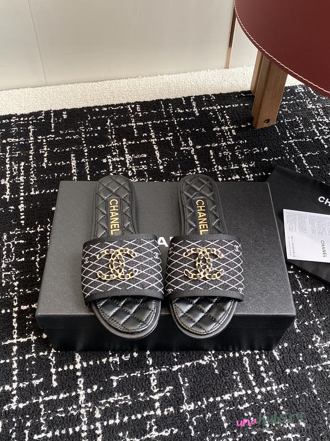 Chanel Black Quilted Slides - 1
