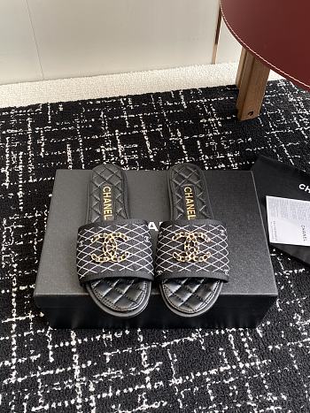 Chanel Black Quilted Slides