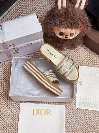 Dior Dway Platform Slide Gold Embroidered Cotton